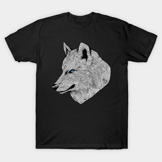 Blue Eyed Wolf T-Shirt by KimbrellDesigns